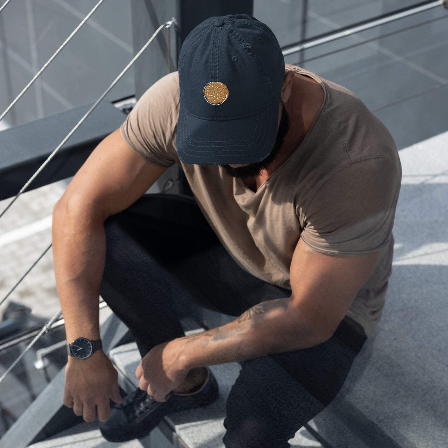 Distressed Dad Hat - White Embroidery